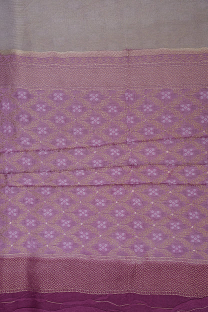 Pure Mellow Tissue Silk Saree with Bandhini Patterns - Ivory & Baby PInk