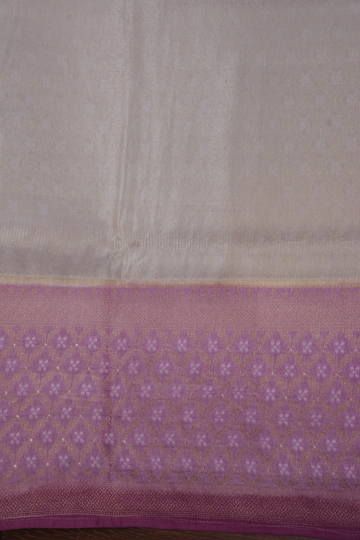 Pure Mellow Tissue Silk Saree with Bandhini Patterns - Ivory & Baby PInk