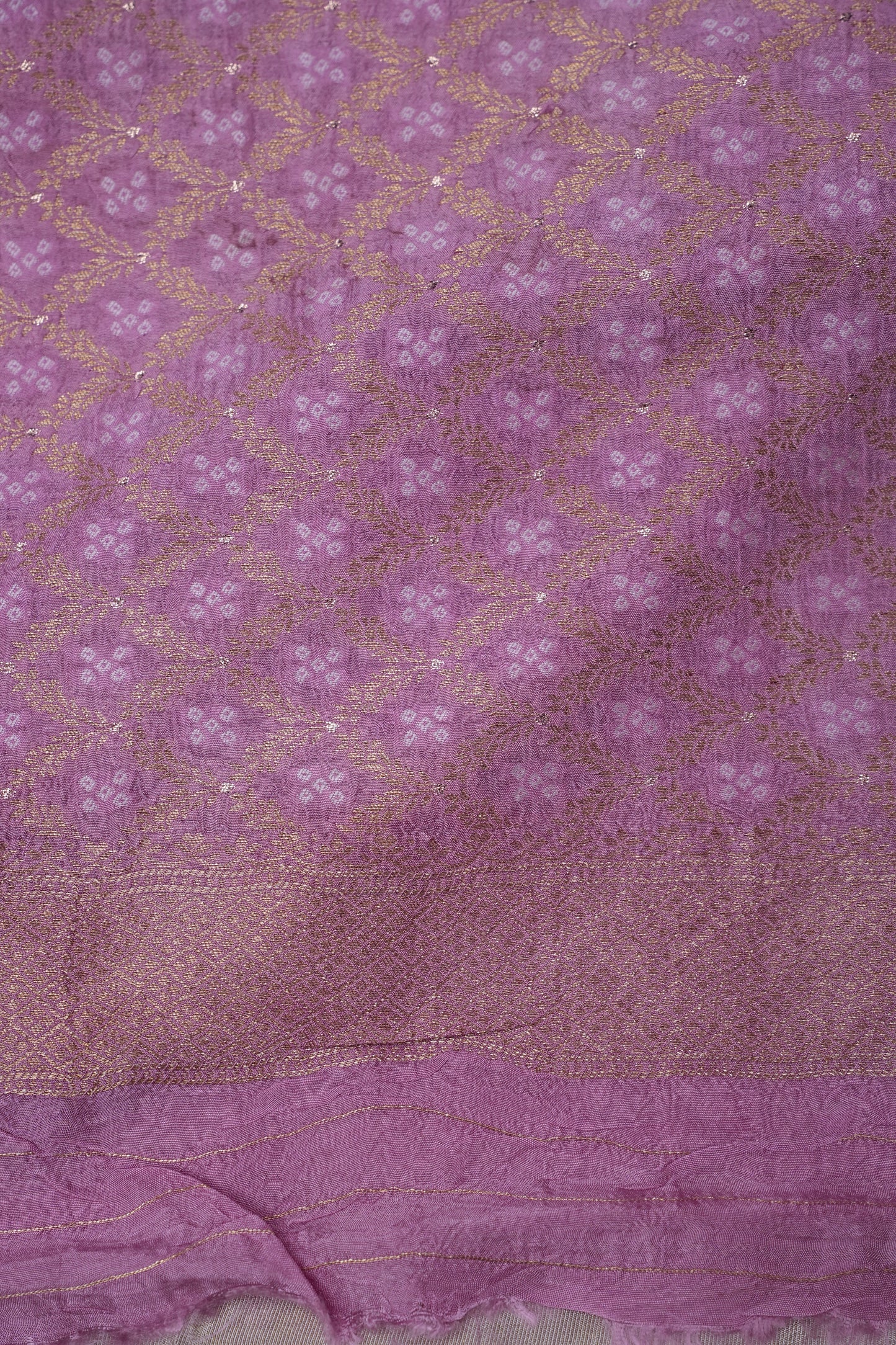 Pure Mellow Tissue Silk Saree with Bandhini Patterns - Ivory & Baby PInk