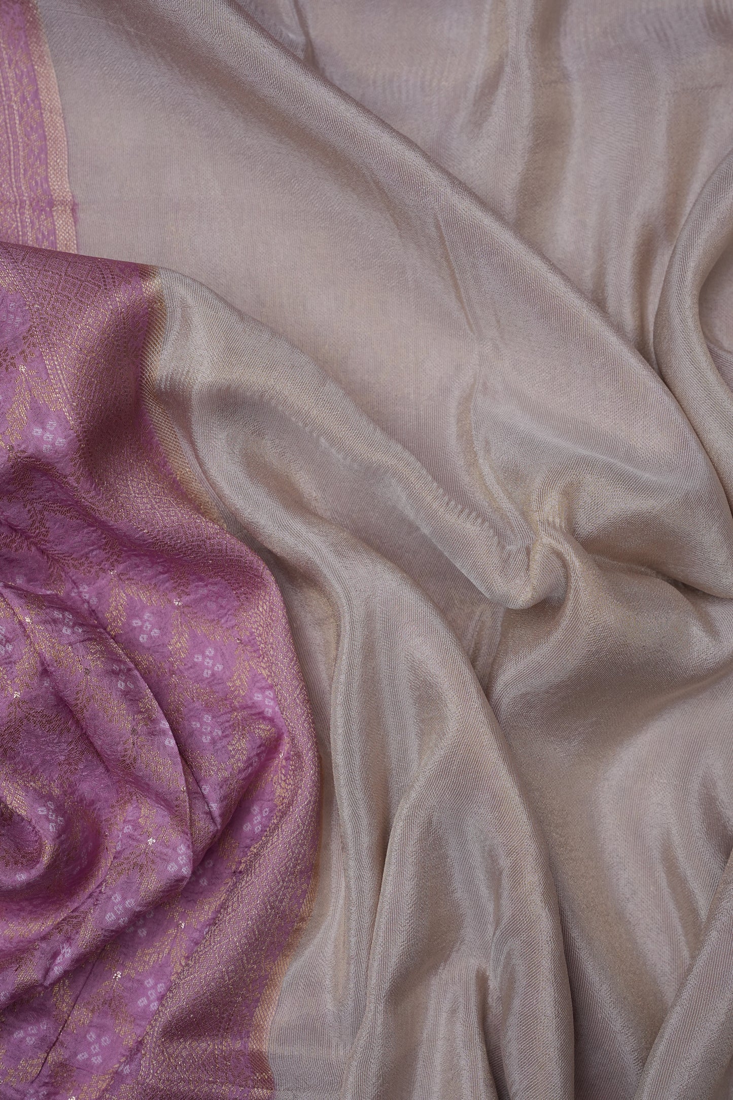 Pure Mellow Tissue Silk Saree with Bandhini Patterns - Ivory & Baby PInk