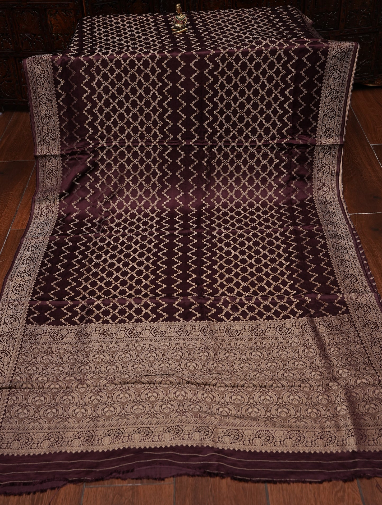 Geometric Mashru Silk Saree - Dark Chcolate