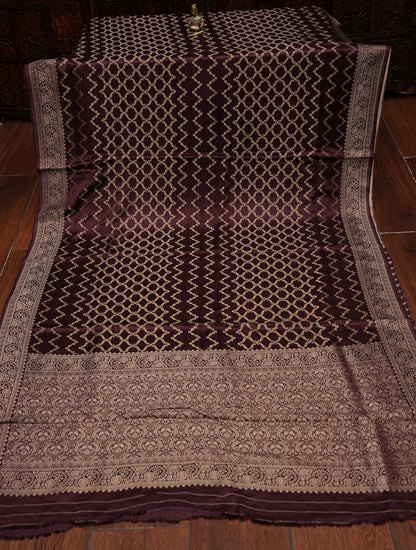 Geometric Mashru Silk Saree - Dark Chcolate