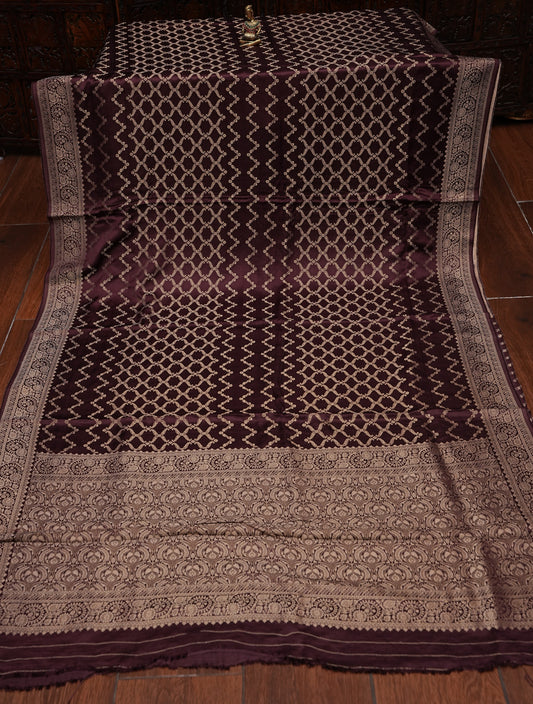 Geometric Mashru Silk Saree - Dark Chcolate