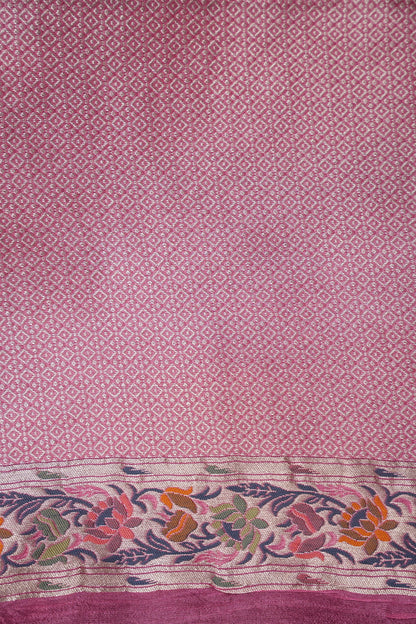 Tussar Banarasi Raw Silk Saree with Floral Paithani Weaves – Black & Pink