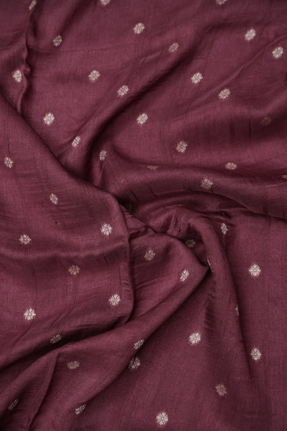 Tussar Banarasi Raw Silk Saree with Floral Paithani Weaves – Mauve Pink & Wine Border