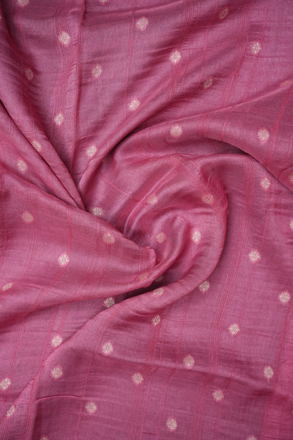 Tussar Banarasi Raw Silk Saree with Floral Paithani Weaves – Blush Pink & Deep Wine Border