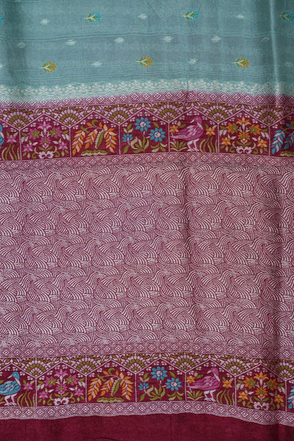 Tussar Banarasi Raw Silk Saree with Floral Paithani Weaves – Mint Green & Wine