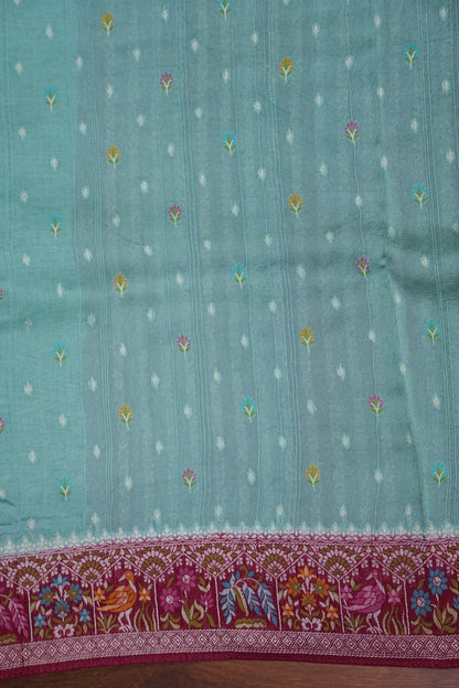 Tussar Banarasi Raw Silk Saree with Floral Paithani Weaves – Mint Green & Wine
