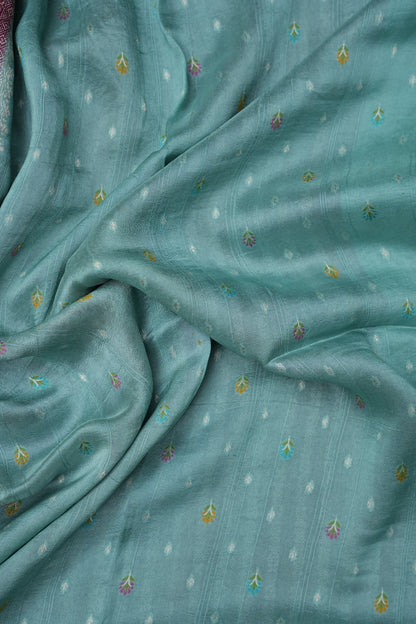 Tussar Banarasi Raw Silk Saree with Floral Paithani Weaves – Mint Green & Wine