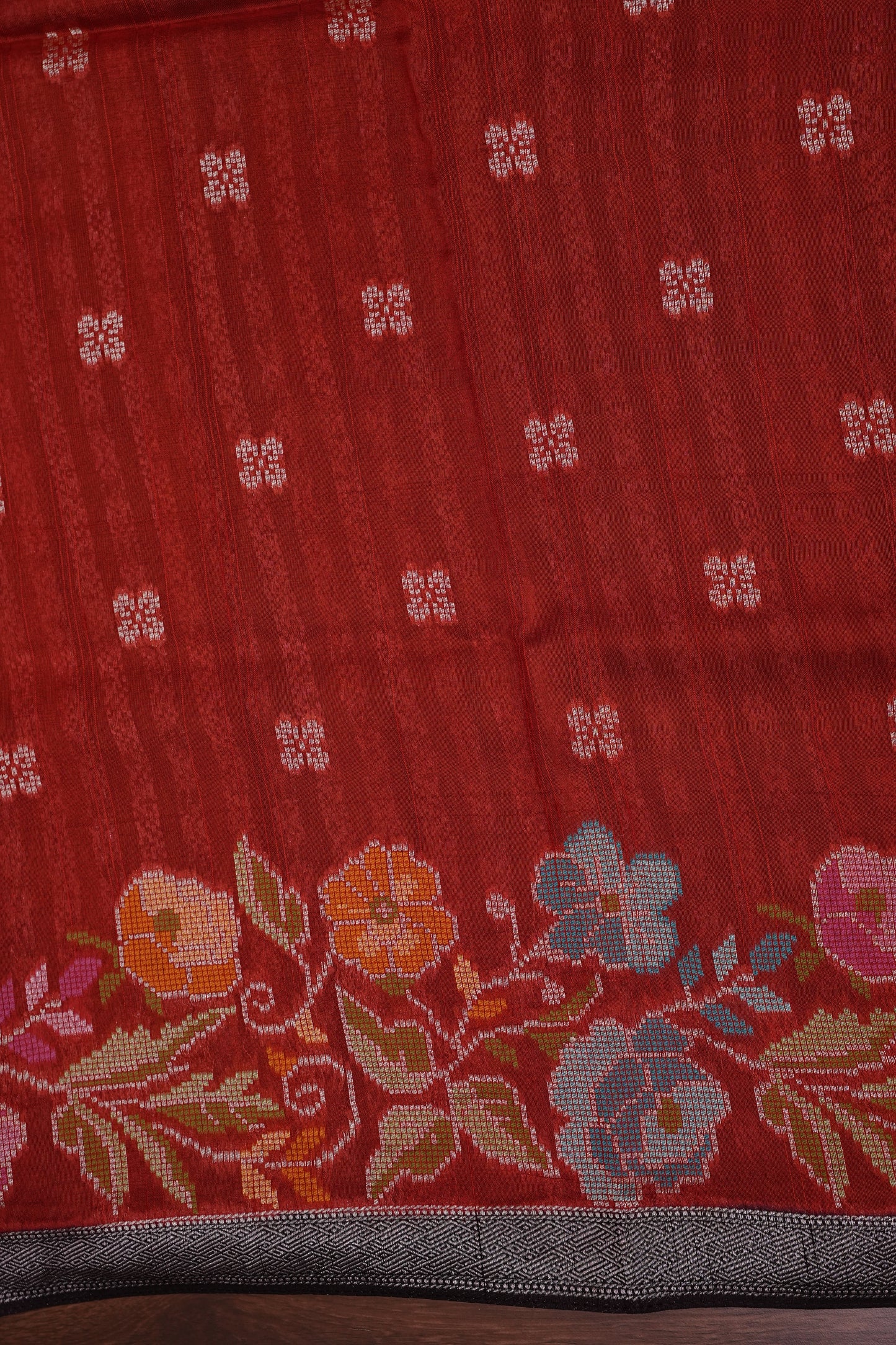 Tussar Banarasi Raw Silk Saree with Floral Paithani Weaves – Burnt Orange & Black