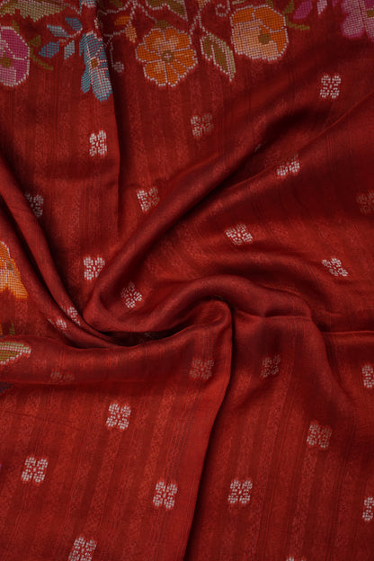 Tussar Banarasi Raw Silk Saree with Floral Paithani Weaves – Burnt Orange & Black