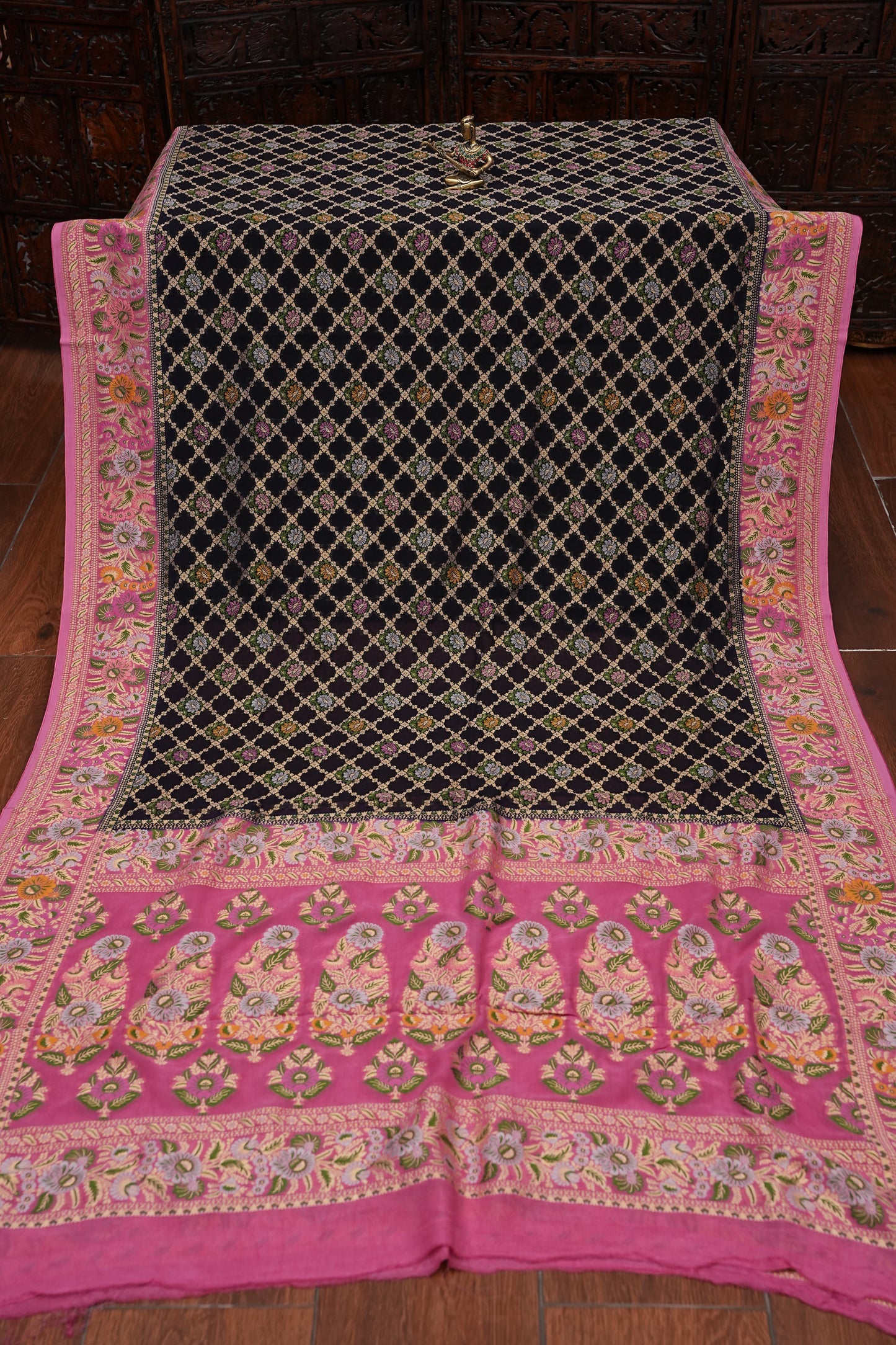 Banarasi Georgette Silk Saree - Black & Pink