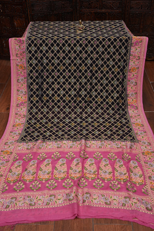 Banarasi Georgette Silk Saree - Black & Pink