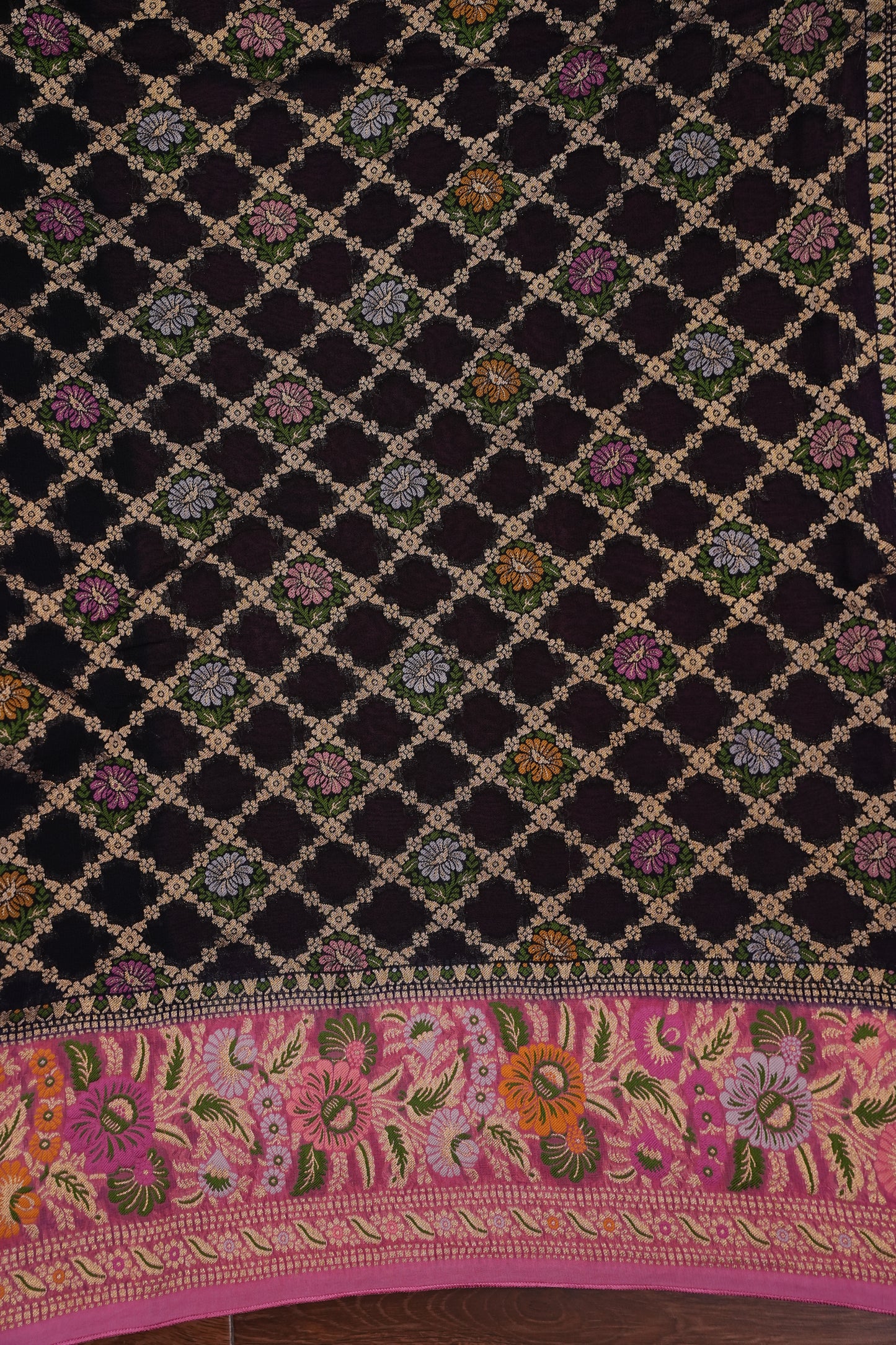 Banarasi Georgette Silk Saree - Black & Pink