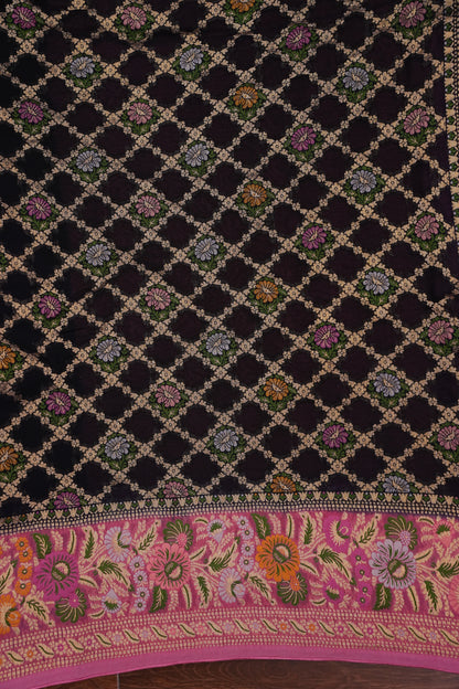 Banarasi Georgette Silk Saree - Black & Pink