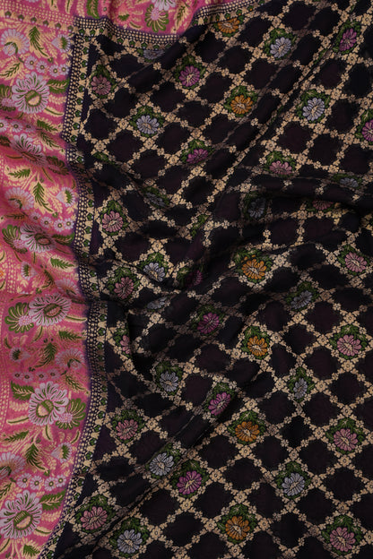 Banarasi Georgette Silk Saree - Black & Pink