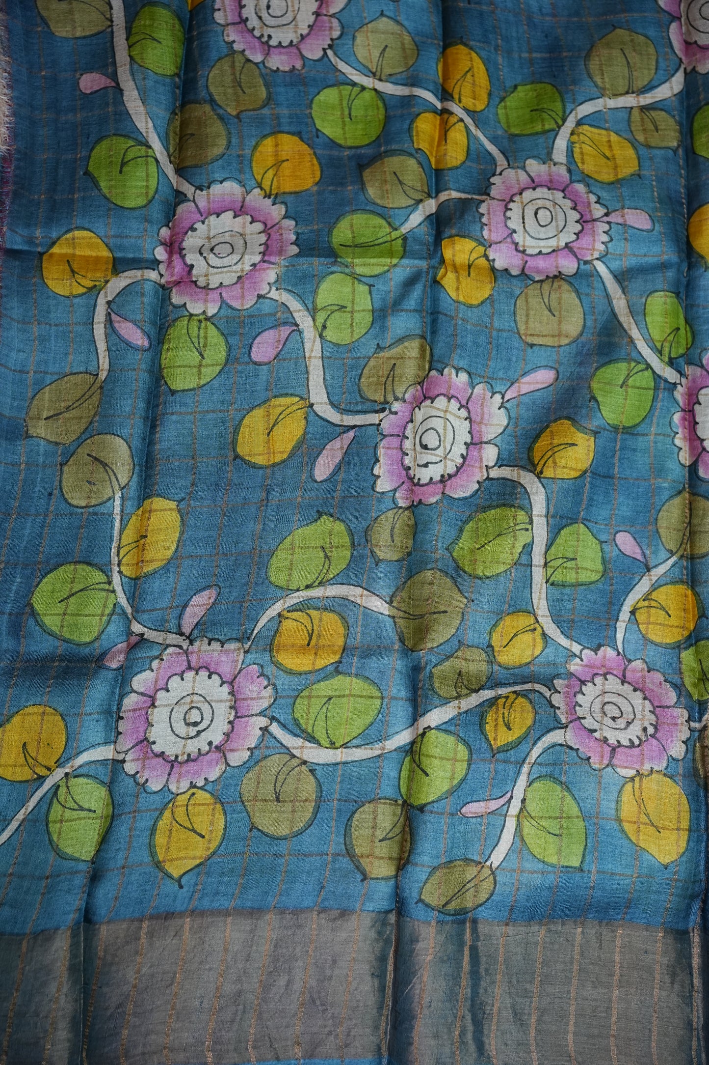 Premium Hand-Painted Tussar Silk Saree – Magenta Pink with Artistic Floral Pallu