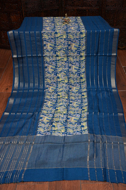 Crepe Silk Saree with Digital Kalamkari Print - Blue