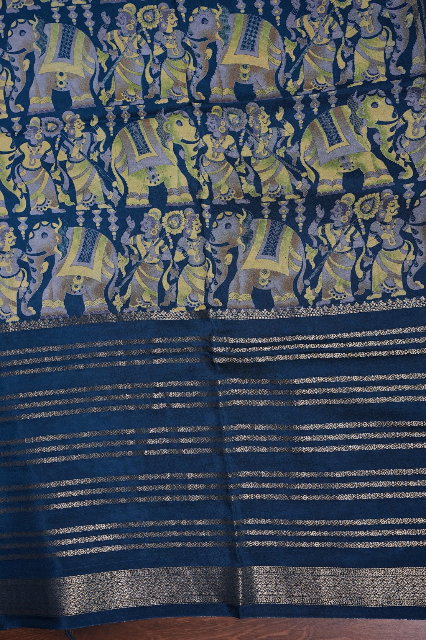 Crepe Silk Saree with Digital Kalamkari Print - Blue