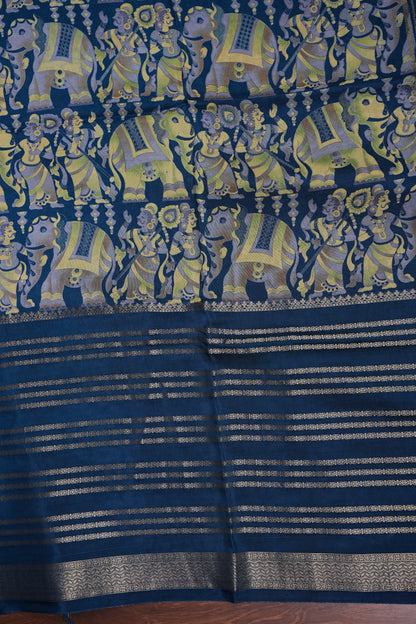 Crepe Silk Saree with Digital Kalamkari Print - Blue