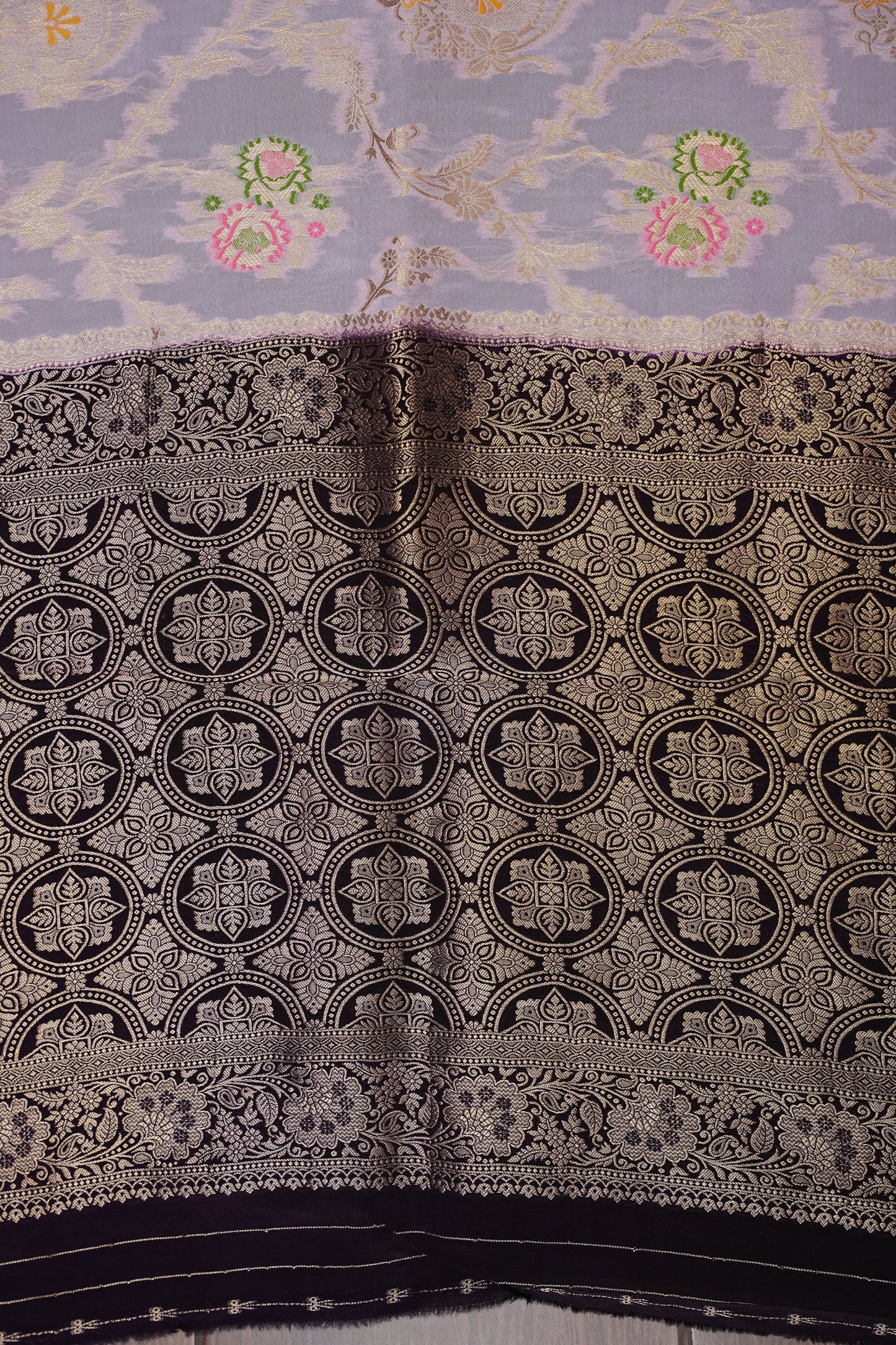 Banarasi Munga Silk Saree - Baby Pink & Deep Purple