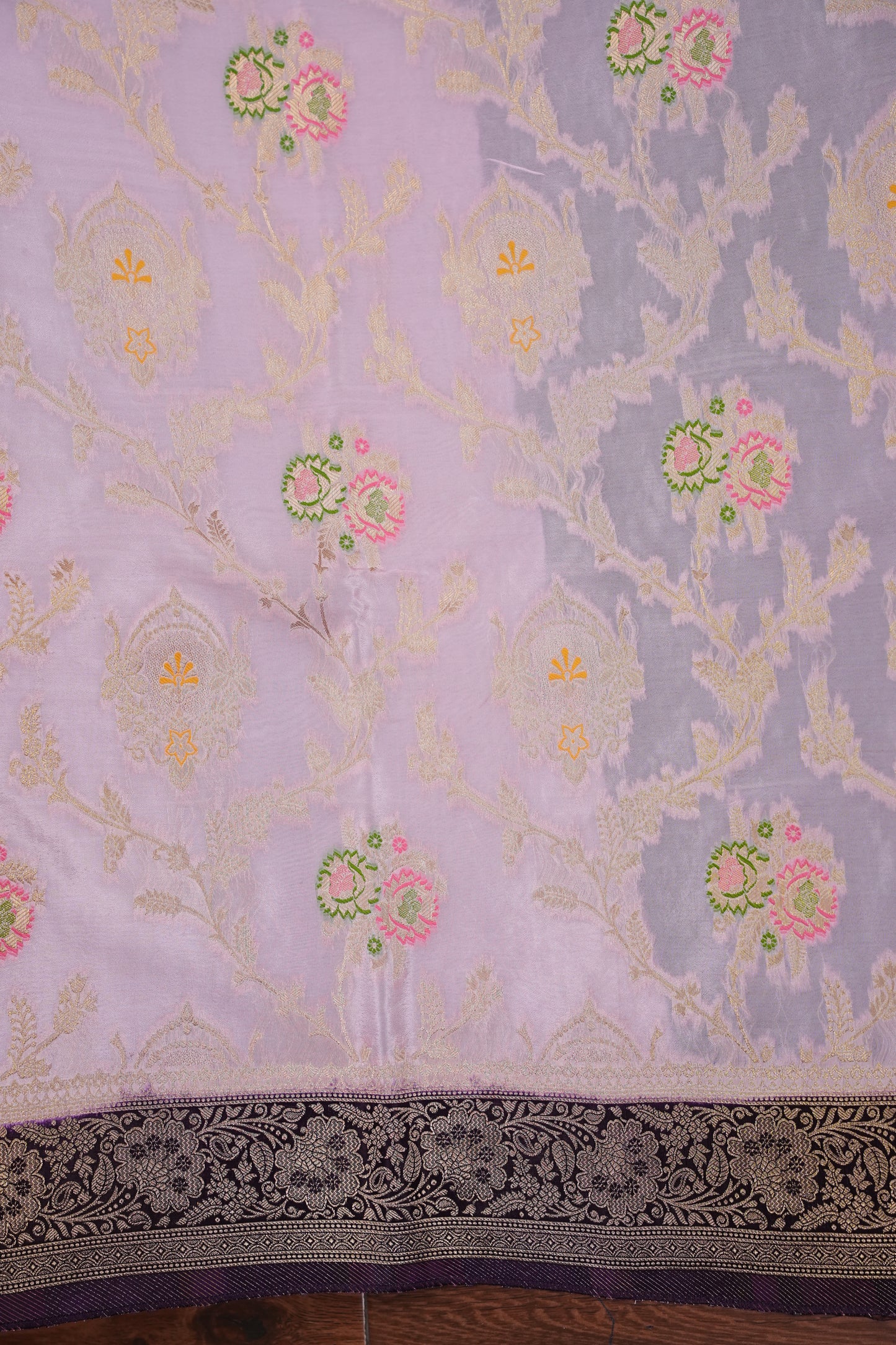 Banarasi Munga Silk Saree - Baby Pink & Deep Purple