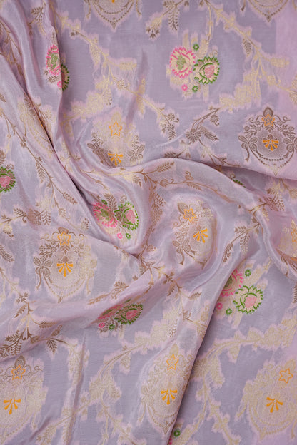 Banarasi Munga Silk Saree - Baby Pink & Deep Purple