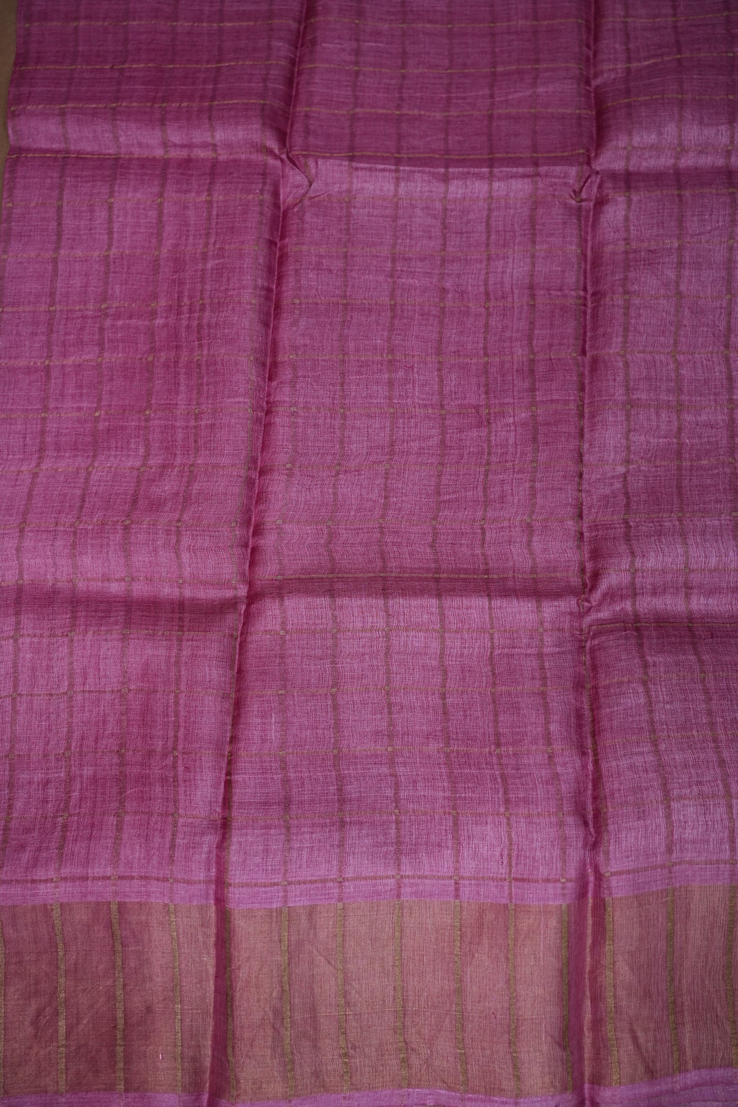 Premium Hand-Painted Tussar Silk Saree – Magenta with Mustard Yellow Lotus Pallu