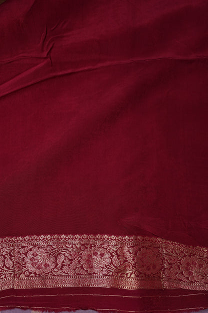 Banarasi Munga Silk Saree - Ice Lilac Lavender & Maroon