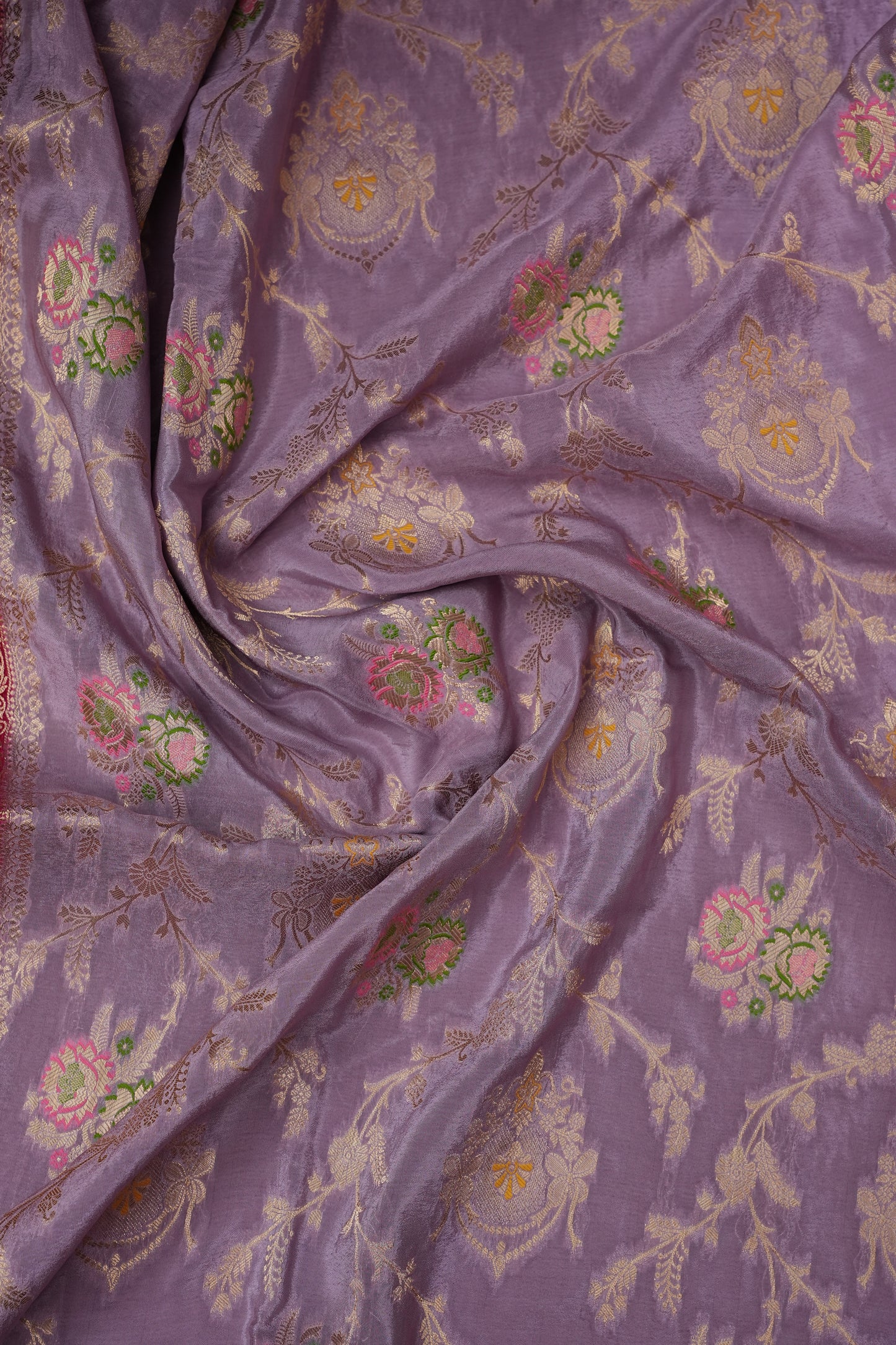 Banarasi Munga Silk Saree - Ice Lilac Lavender & Maroon