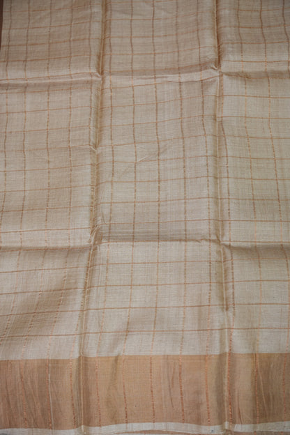 Premium Hand-Painted Tussar Silk Saree – Ivory with Mustard Floral Pallu