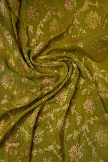 Banarasi Munga Silk Saree - Pistachio Green & Coffee