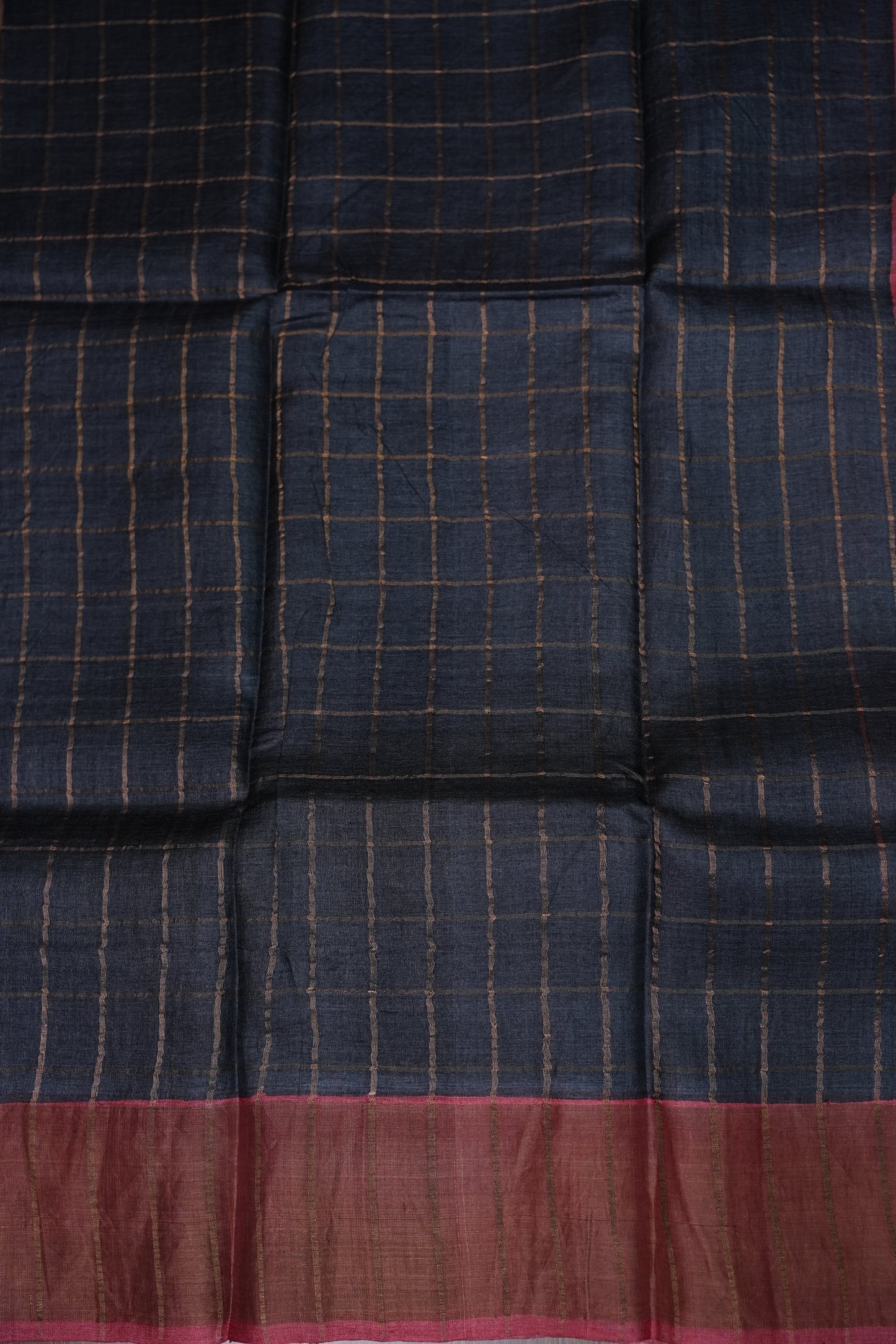 Premium Hand-Painted Tussar Silk Saree – Rich Dark Grey with Floral Kalamkari Pallu & Blouse