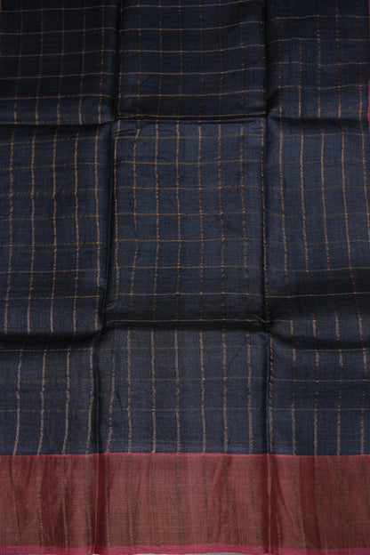 Premium Hand-Painted Tussar Silk Saree – Rich Dark Grey with Floral Kalamkari Pallu & Blouse