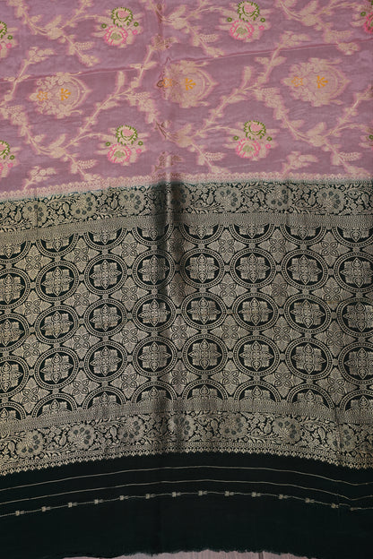 Banarasi Munga Silk Saree - Baby Pink & Bottle Green