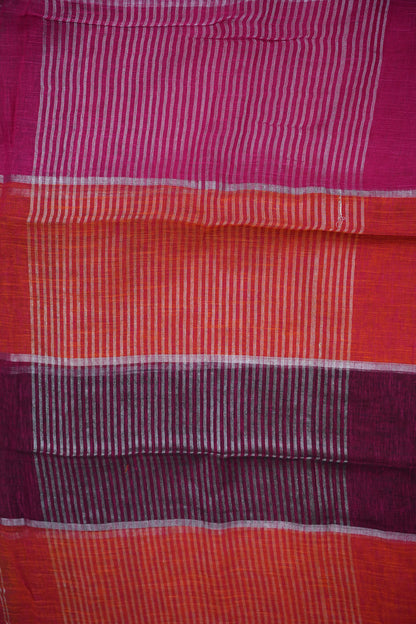 Premium Linen Silk Saree – Vibrant Colour Block Checks with Silver Zari Border