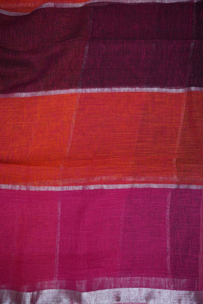 Premium Linen Silk Saree – Vibrant Colour Block Checks with Silver Zari Border