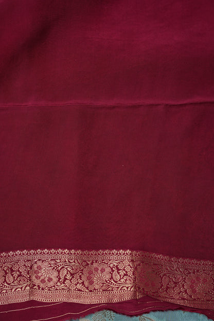 Banarasi Munga Silk Saree - Turquoise & Maroon