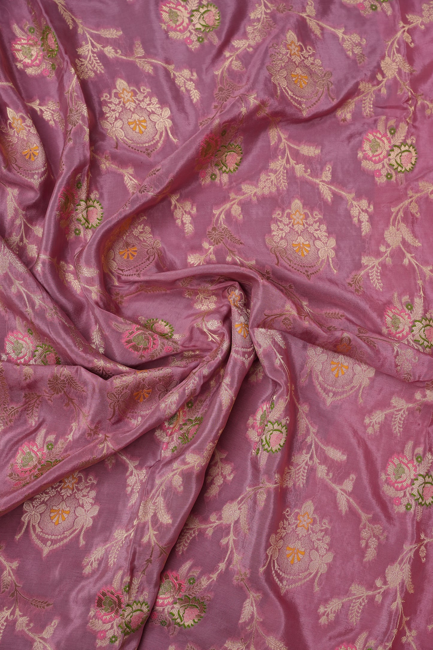 Banarasi Munga Silk Saree - Rose Pink & Deep Purple