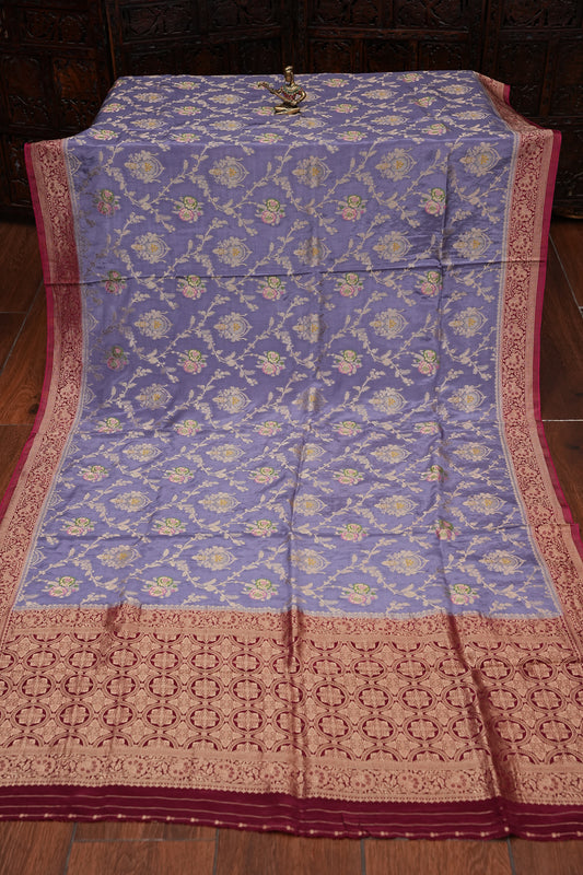 Banarasi Munga Silk Saree - Lavender & Maroon