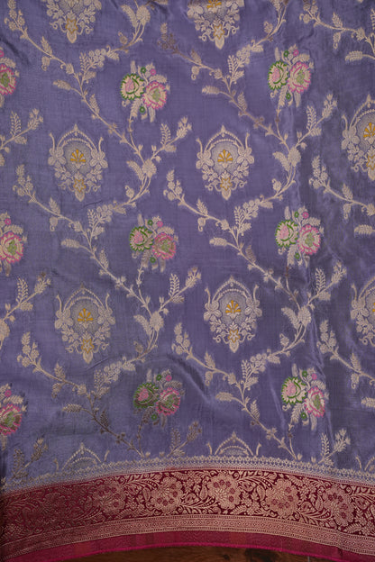 Banarasi Munga Silk Saree - Lavender & Maroon