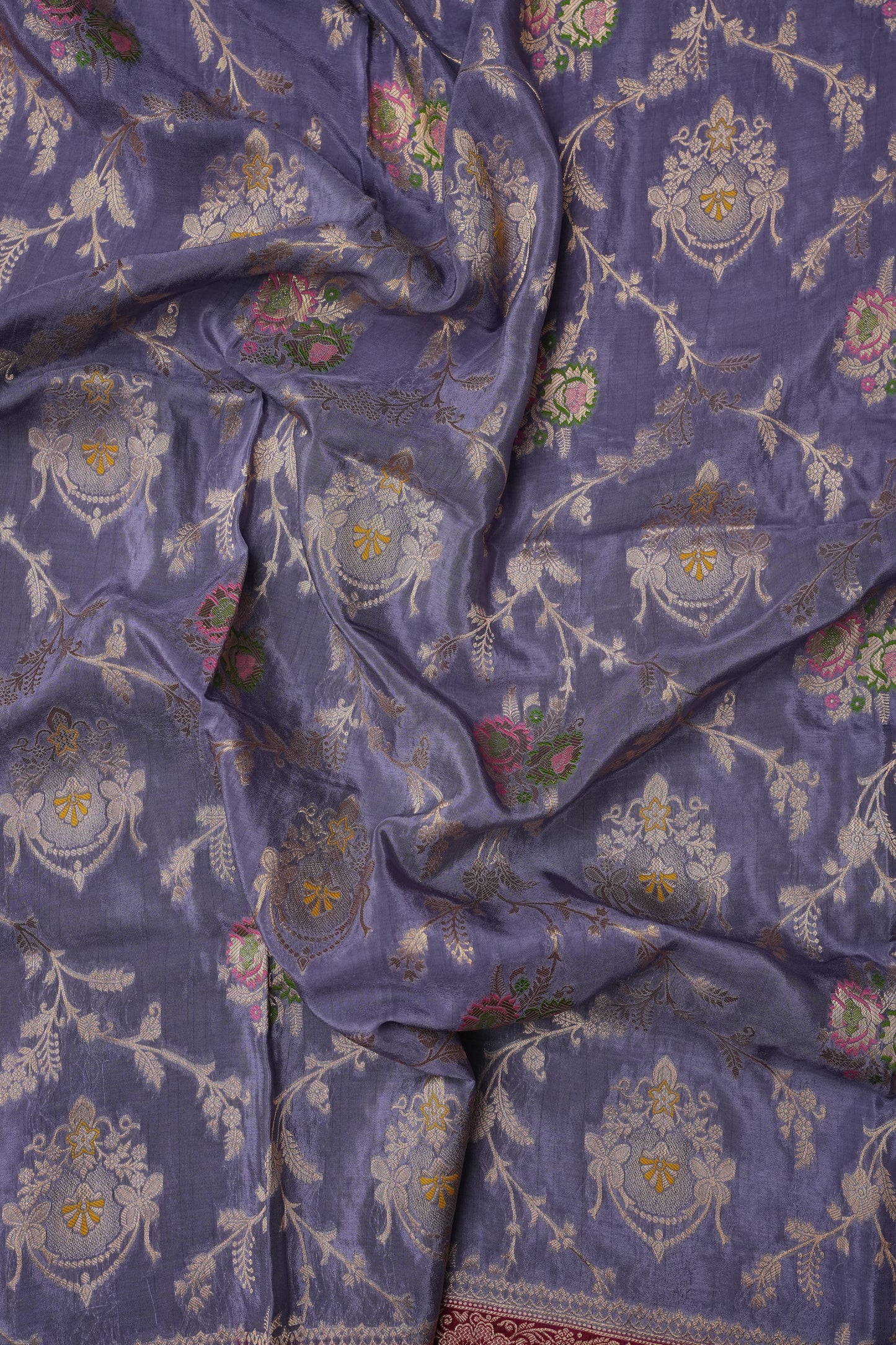Banarasi Munga Silk Saree - Lavender & Maroon