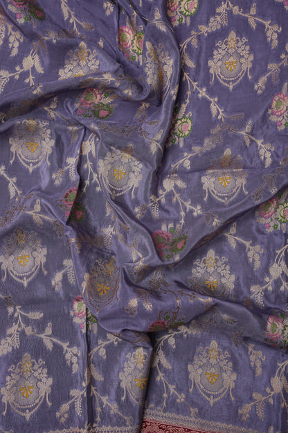 Banarasi Munga Silk Saree - Lavender & Maroon