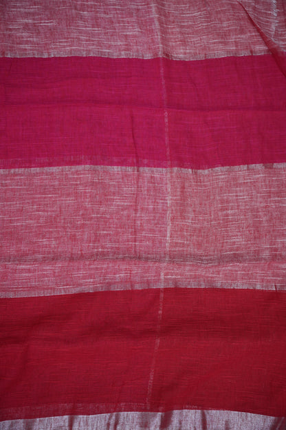 Pink & White Linen Cotton Checked Saree with Silver Zari Border