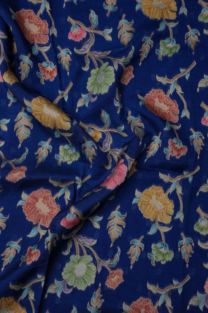 Tussar Banarasi Raw Silk Saree with Floral Paithani Weaves – Peacock Blue