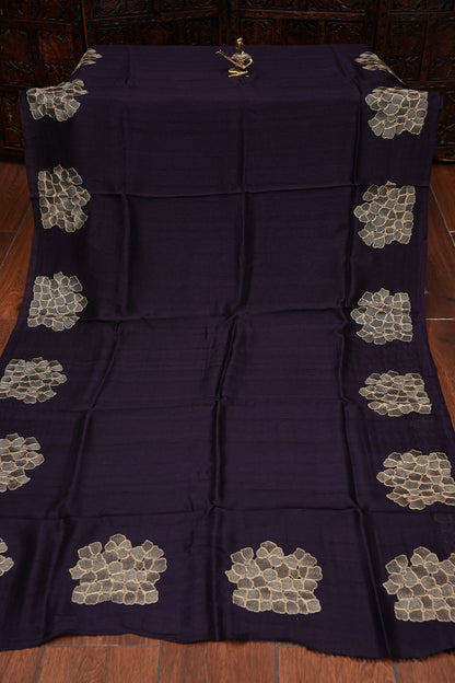 Tussar Banarasi Raw Silk Saree with Floral Zari Butta Weaving – Deep Purple