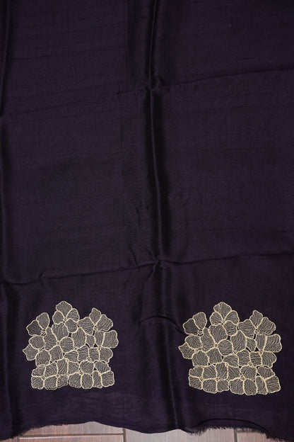 Tussar Banarasi Raw Silk Saree with Floral Zari Butta Weaving – Deep Purple