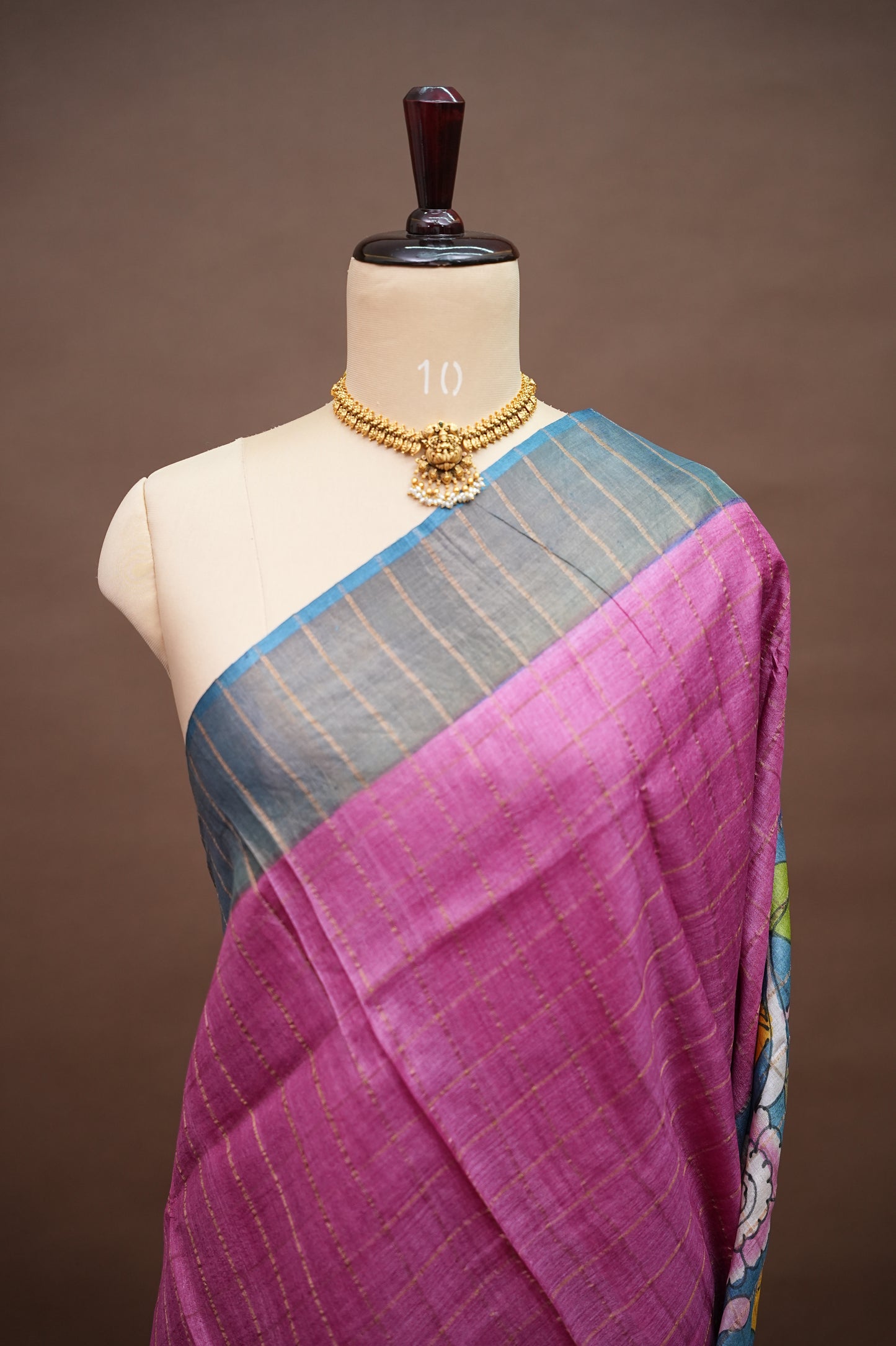 Premium Hand-Painted Tussar Silk Saree – Magenta Pink with Artistic Floral Pallu