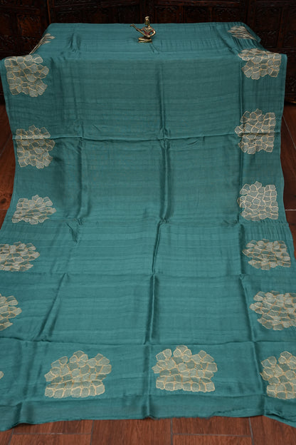 Tussar Banarasi Raw Silk Saree with Floral Zari Butta Weaving – Sea Green