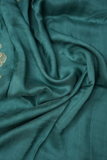 Tussar Banarasi Raw Silk Saree with Floral Zari Butta Weaving – Sea Green